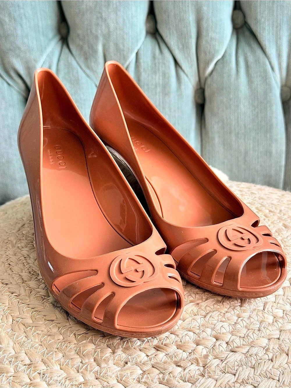 Gucci Marola Interlocking G Jelly Wedge Sandals Brown